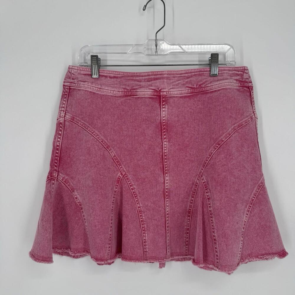 Pilcro Pink Washed Flared Denim Mini Skirt